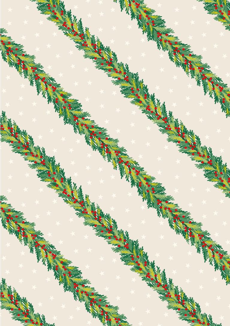 Christmas in Bluebell Wood Quilt Fabric - Spruce Garland on Cream - C144A
