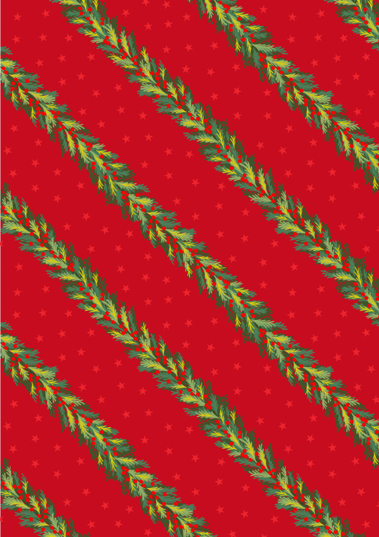 Christmas in Bluebell Wood Quilt Fabric - Spruce Garland on Red - C144B
