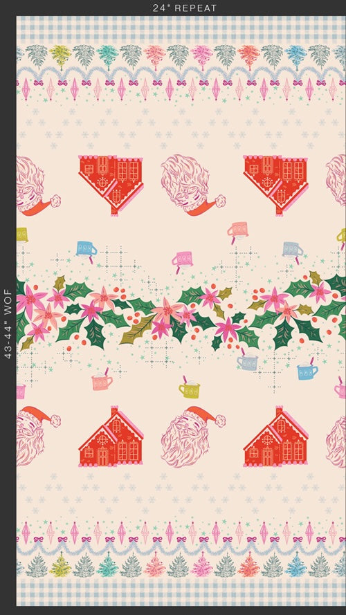 Christmas in Color Quilt Fabric - North Pole Parade Border Print in Cream/Multi - CMC-25415