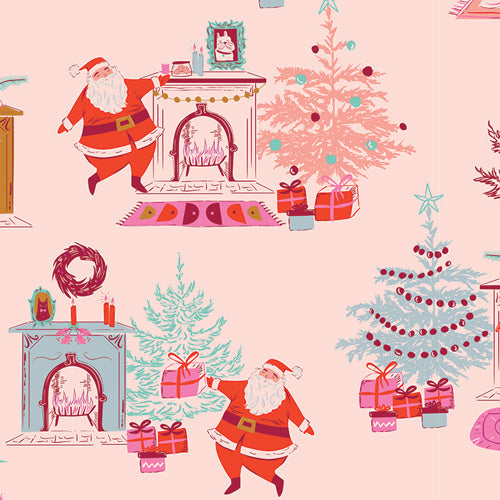 Christmas in Color Quilt Fabric - &nbsp;Down the Chimney in Taffy Pink - CMC-25400