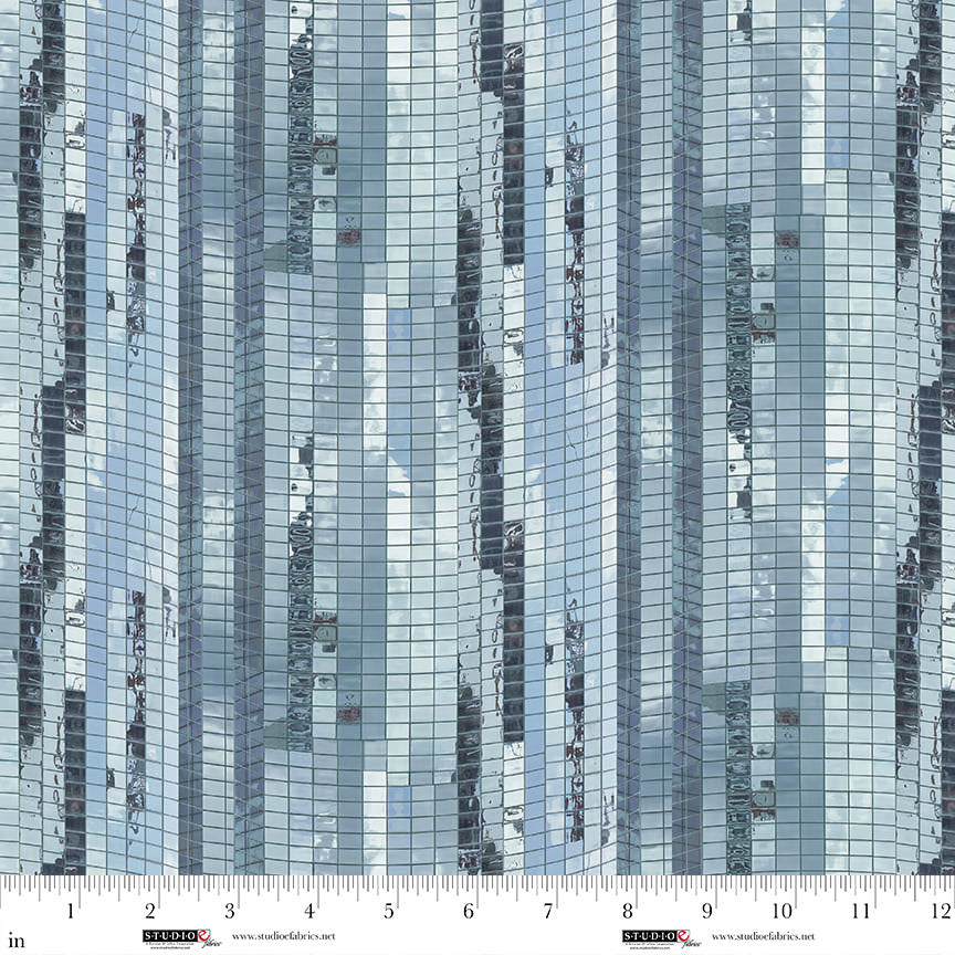 City Slicker Quilt Fabric - Blue Windows in Blue Glass - 8415-76