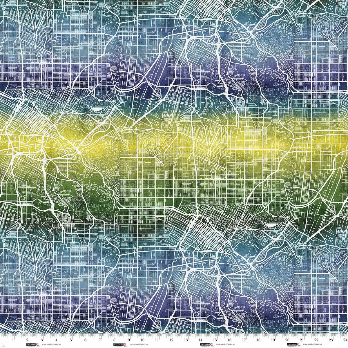 City Slicker Quilt Fabric - Grid Map in Ombre Multi - 8416-57