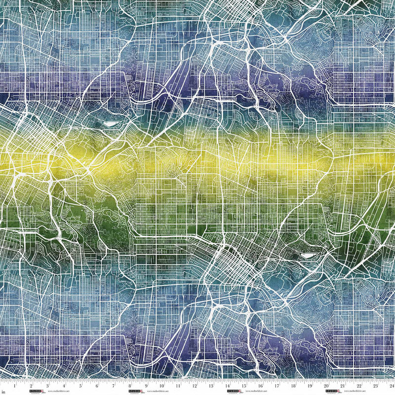 City Slicker Quilt Fabric - Grid Map in Ombre Multi - 8416-57