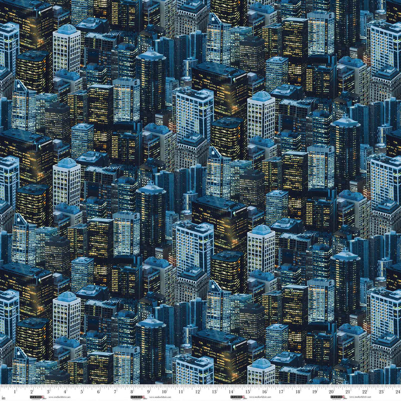 City Slicker Quilt Fabric - Nightlife in Blue Steel - 8414-77