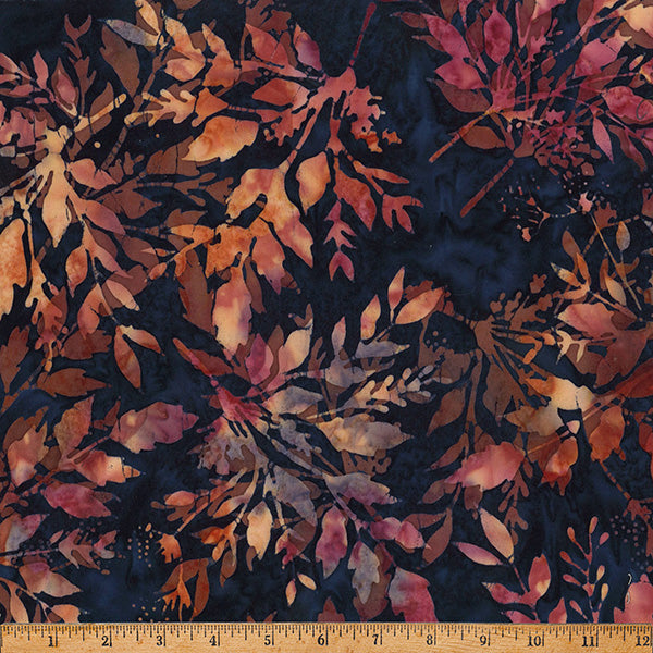 Clear Skies Hoffman Batik Quilt Fabric - Leafy in Fall Blue/Brown - X2646-714 Fall