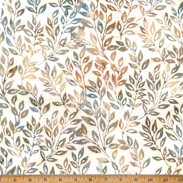 Clear Skies Hoffman Batik Quilt Fabric - Vined Leaves in Seaside Cream/Brown - X2661-484 Seaside