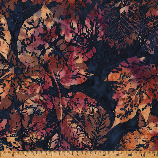 Clear Skies Hoffman Batik Quilt Fabric - X Ray Leaves in Fall Blue/Brown - X2650-714 Fall