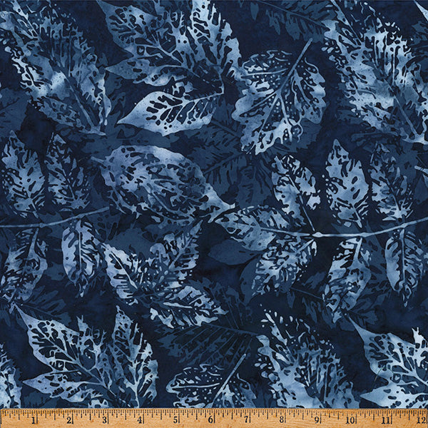 Clear Skies Hoffman Batik Quilt Fabric - X Ray Leaves in Liquorice Blue - X2650-440 Liquorice