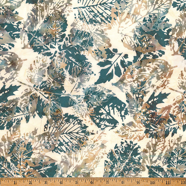 Clear Skies Hoffman Batik Quilt Fabric - X Ray Leaves in Seaside Cream/Blue - X2650-484 Seaside