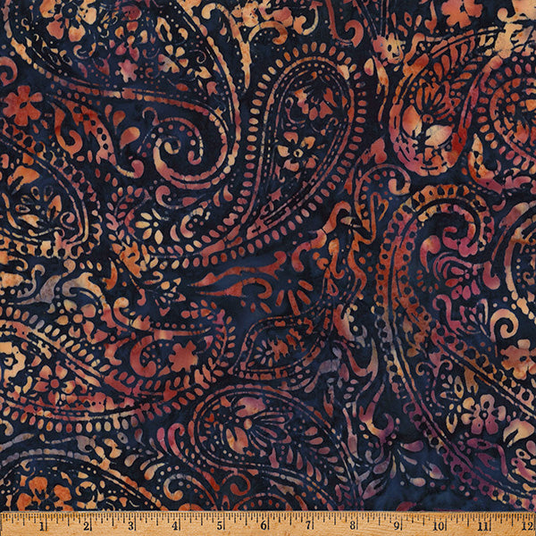 Clear Skies Hoffman Batik Quilt Fabric - Paisley in Fall Blue/Brown - X2648-714 FALL