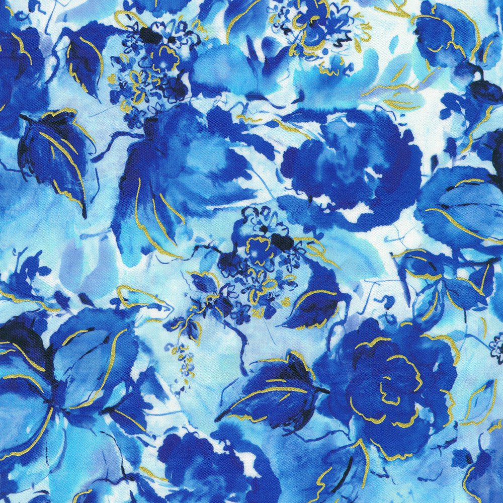 Cobalt Bliss Quilt Fabric - Packed Floral in Sky Blue - AVMDM-23214-63 SKY