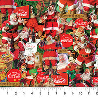 Coca-Cola Christmas Quilt Fabric - Santa Scenes in Red/Multi - CC1014-26