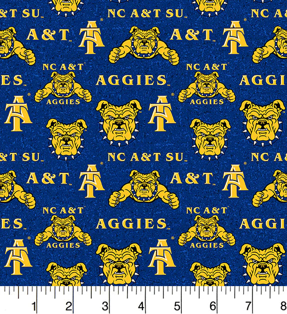 College Cottons Quilt Fabric - North Carolina A&T State University Tone on Tone in Blue/Gold - NAT-1178