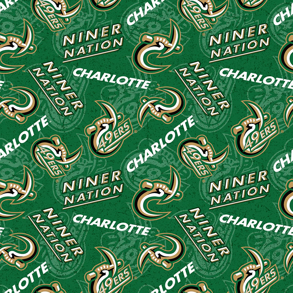 College Cottons Quilt Fabric - University of North Carolina Charlotte Tone on Tone in Green/Gold - NCC-1178