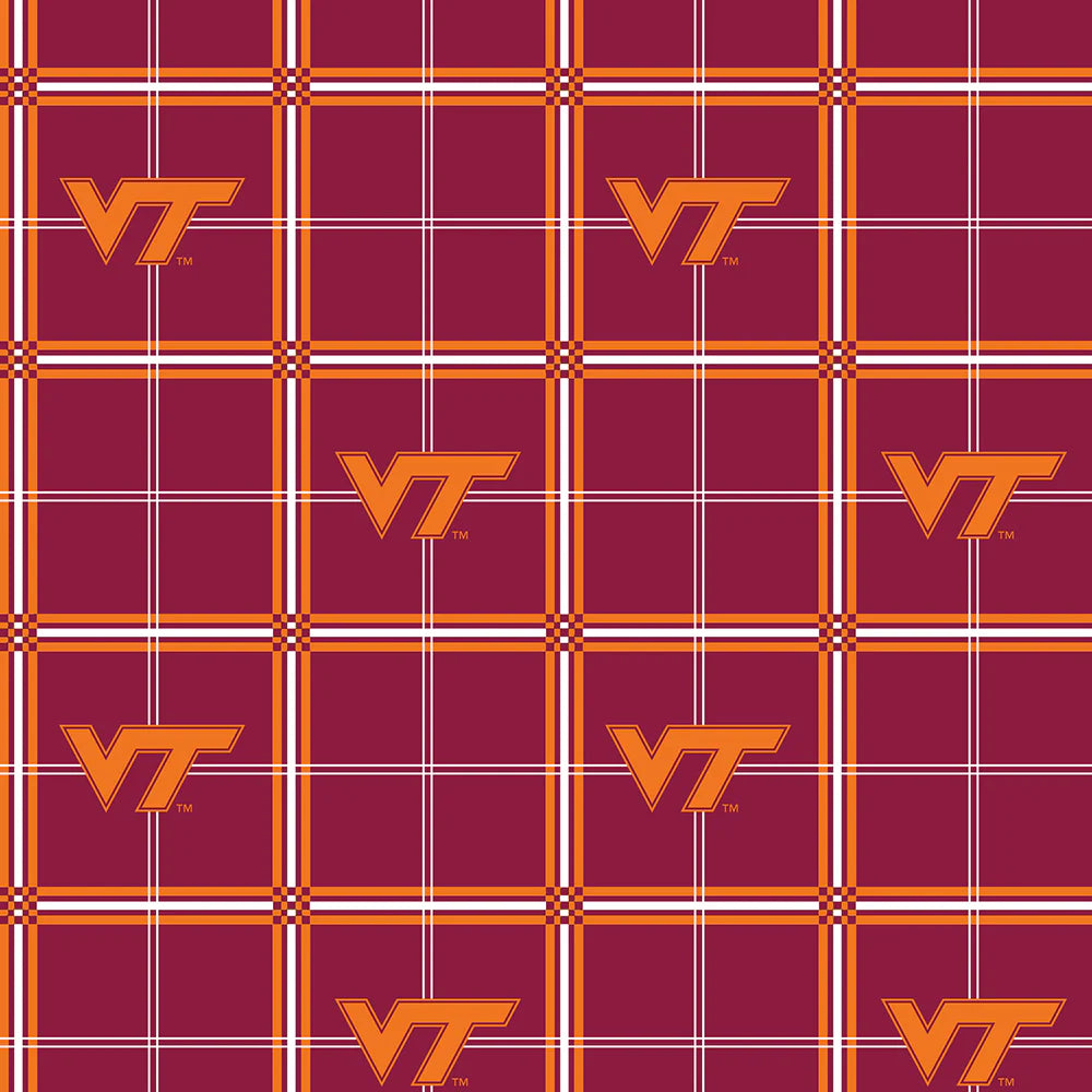College Cottons Quilt Fabric - Virginia Tech Plaid Flannel in Maroon/Orange - VT-023
