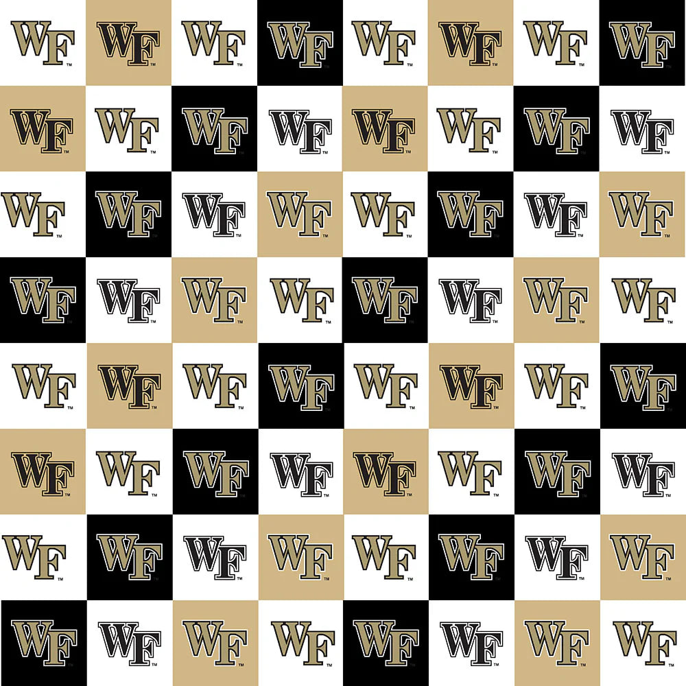 College Cottons Quilt Fabric - Wake Forest University Collegiate Check in Old Gold/Black - WF-1158