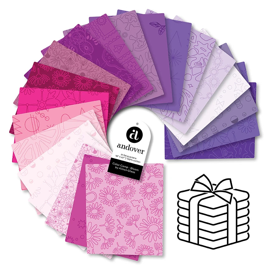 Color Camp Quilt Fabric by Alison Glass - 21 piece Fat Quarter Bundle in Bloom (Purple/Pink) - FQ-COLCB-21