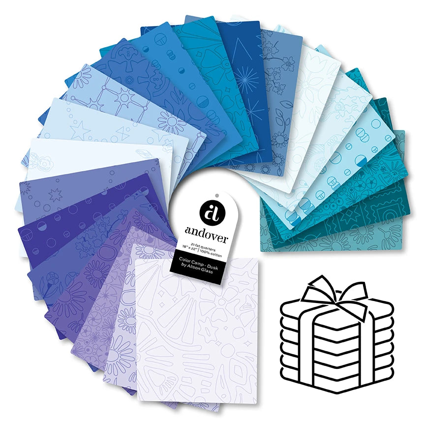 Color Camp Quilt Fabric by Alison Glass - 21 piece Fat Quarter Bundle in Dusk (Blues) - FQ-COLCD-21