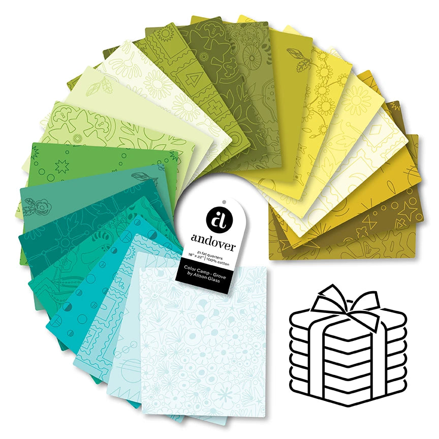 Color Camp Quilt Fabric by Alison Glass - 21 piece Fat Quarter Bundle in Grove (Greens) - FQ-COLCG-21