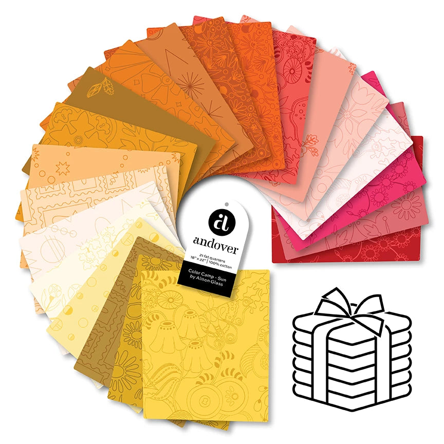 Color Camp Quilt Fabric by Alison Glass - 21 piece Fat Quarter Bundle in Sun (Red/Orange/Yellow) - FQ-COLCS-21