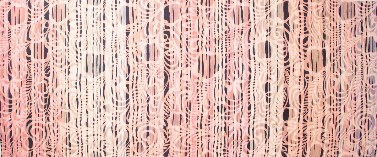 Color Me Banyan Veranda Batik Quilt Fabric - Floral Stripe in Blush Pink/Gray - 80759-21