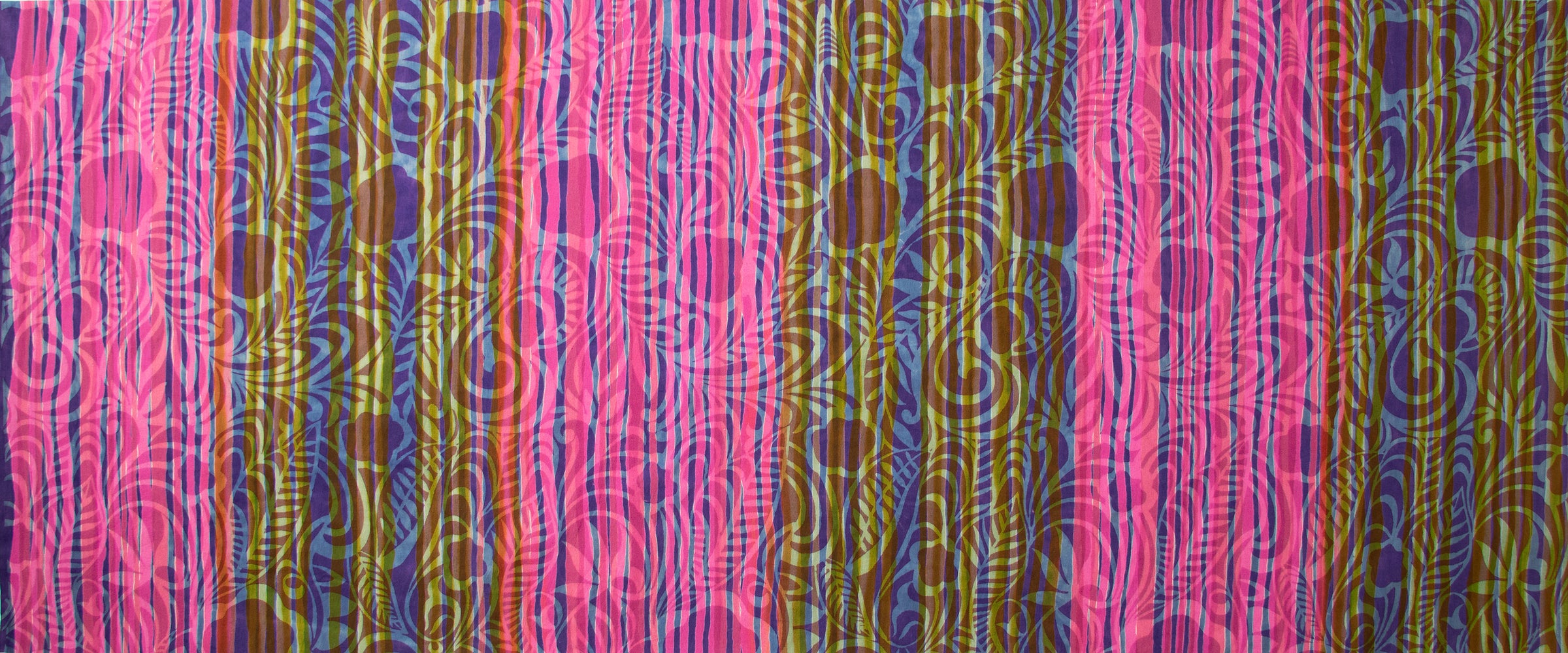 Color Me Banyan Veranda Batik Quilt Fabric - Floral Stripe in Midnight Pink/Multi - 80759-26