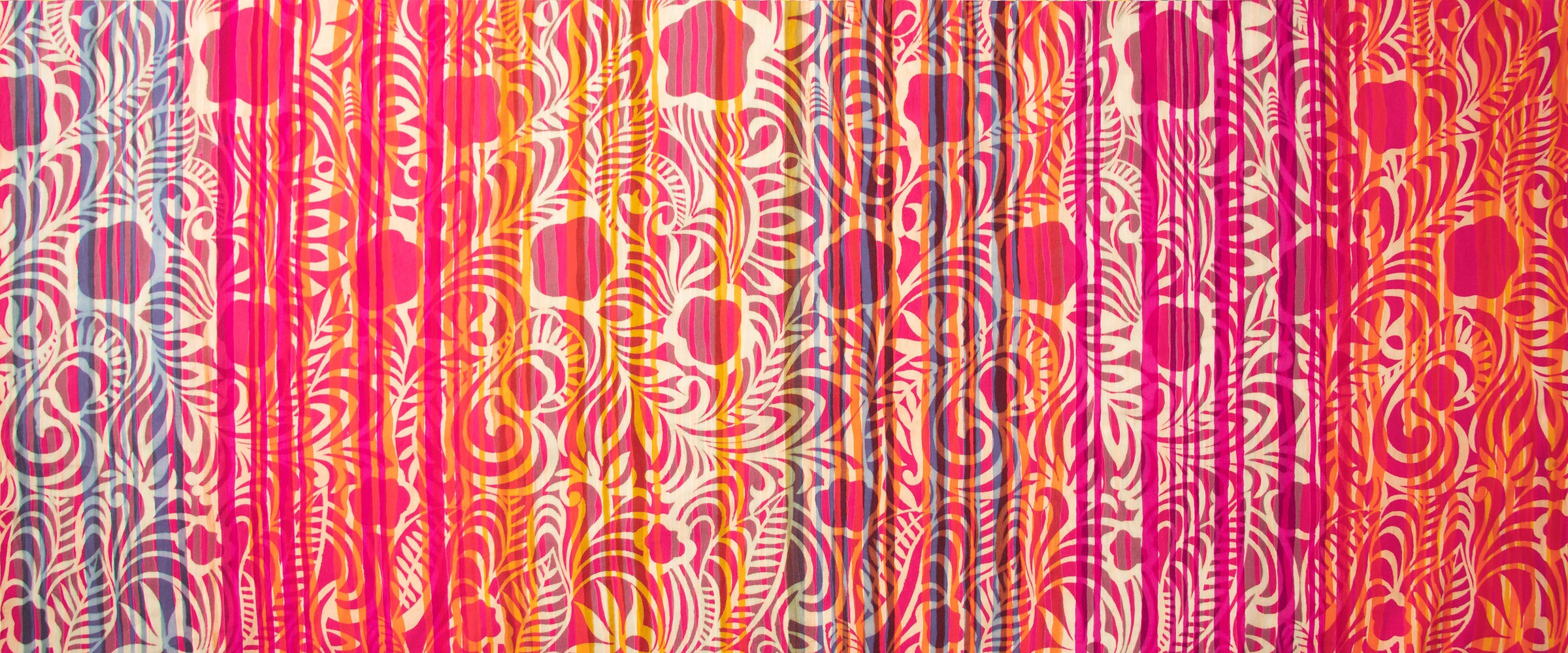 Color Me Banyan Veranda Batik Quilt Fabric - Floral Stripe in Wild Orange/Multi - 80759-59