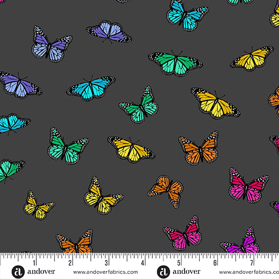 Color Wheel Fabric by Alison Glass - Butterfly Rainbow in Night Black - A-1443-K