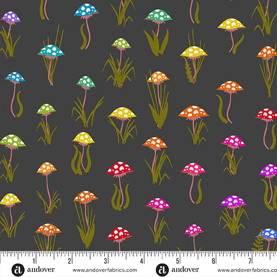 Color Wheel Fabric by Alison Glass - Mushroom Parade in Night Black - A-1444-K
