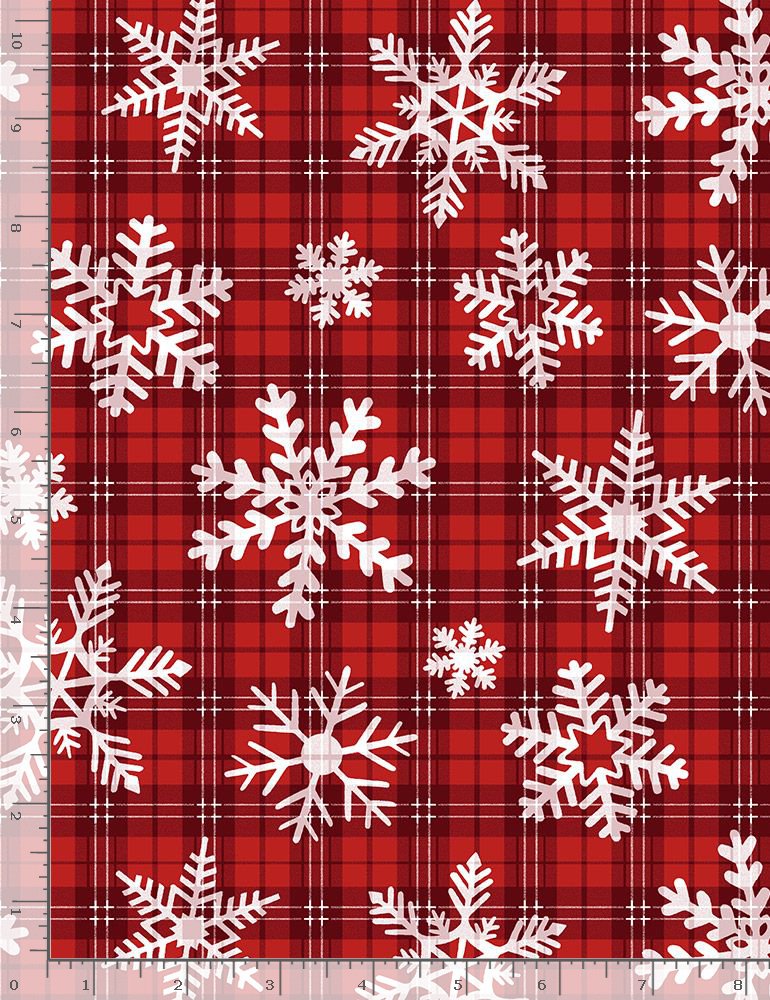Cookies for Santa Quilt Fabric - Snowflakes on Plaid in Red - GAIL-CD1466-RED