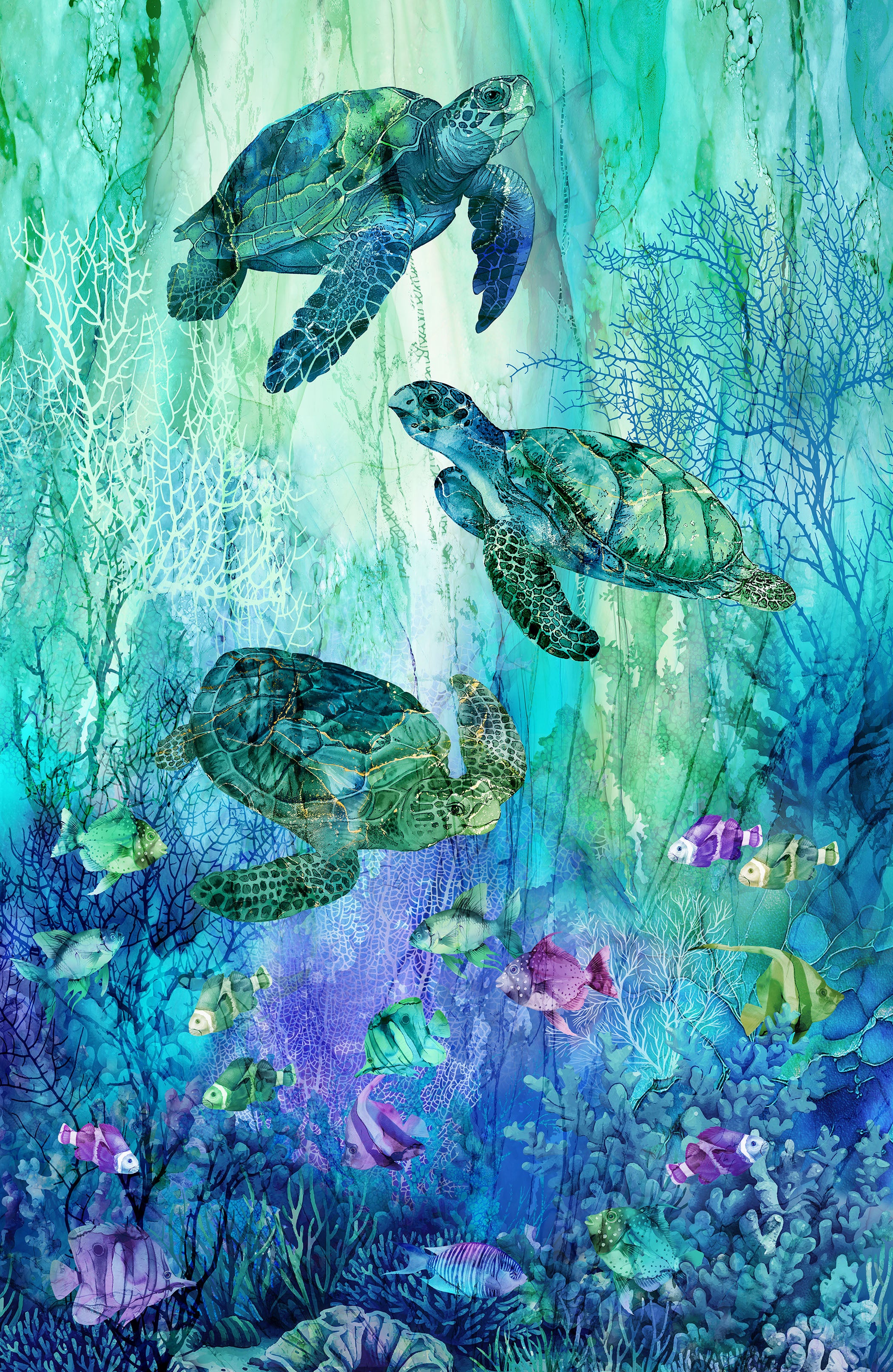 Coral Reef Quilt Fabric - Panel in Turquoise/Multi - DP28875-66 - SOLD AS A 28" PANEL