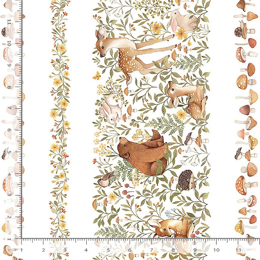 Count On Me Quilt Fabric - Woodland Friends Border Stripe in White/Multi - STELLA-DNS3322 WHITE