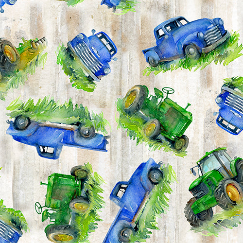 Country Living Quilt Fabric - Trucks and Tractors in Tan - 21678 Tan
