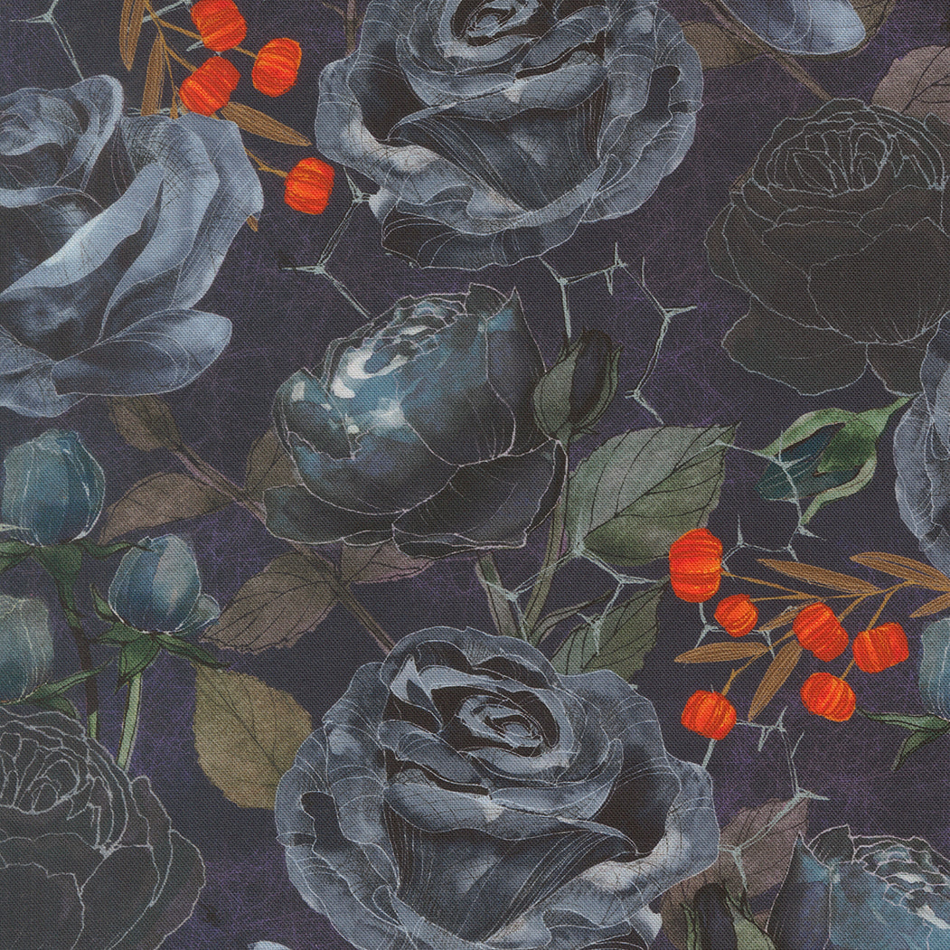 Coven Quilt Fabric - Coven Rose in Midnight Blue - 48800 15