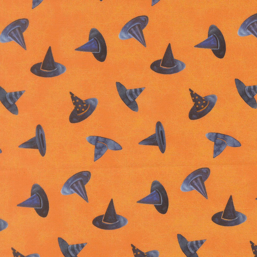 Coven Quilt Fabric - Witch Hats in Pumpkin Orange - 48805 12