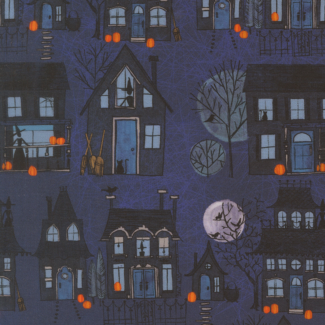Coven Quilt Fabric - Witch Landscape in Midnight Blue - 48801 15