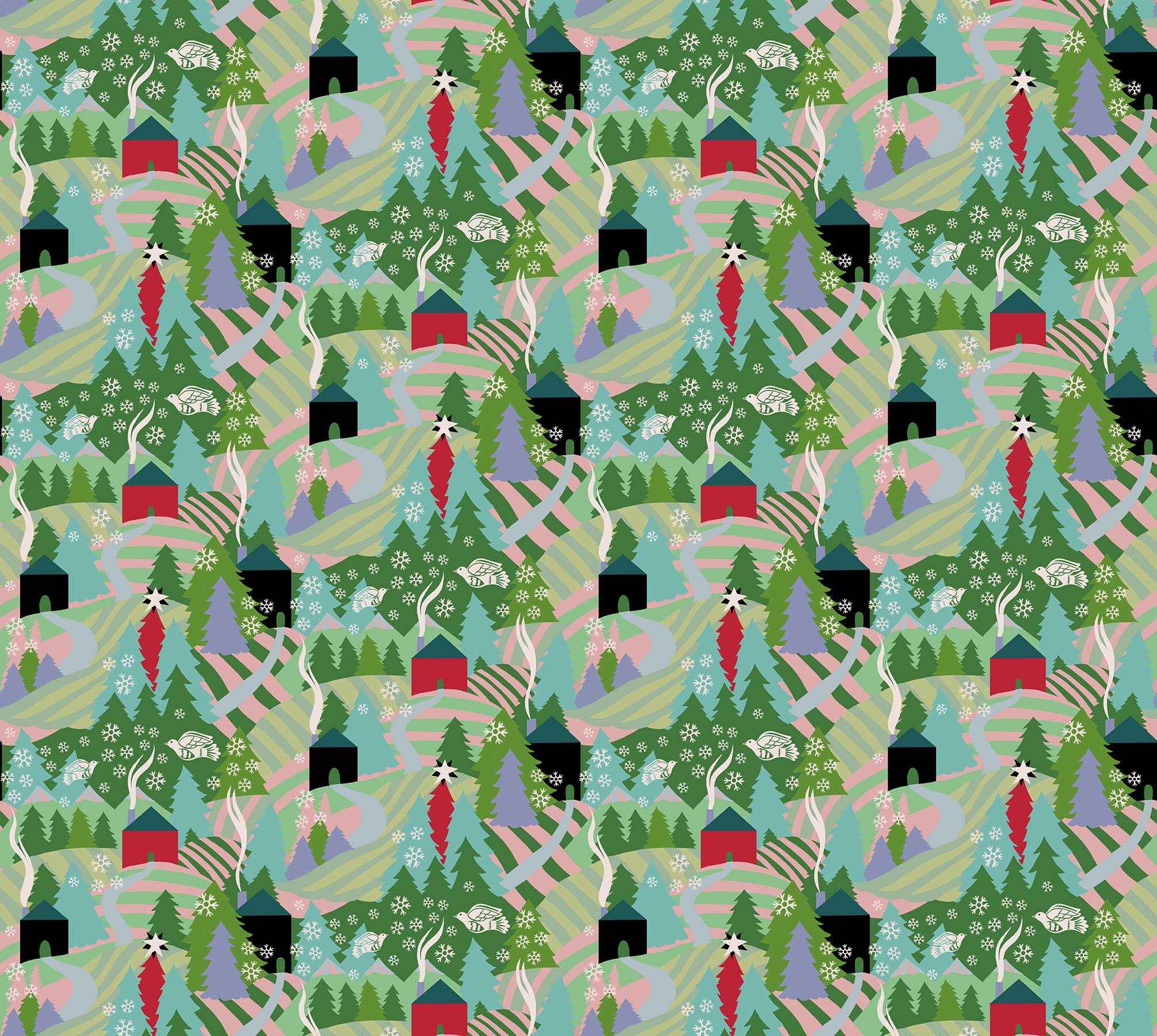 Cozy Christmas Quilt Fabric by Anna Maria - Flurry (Village) in Morning - AMT161-72V