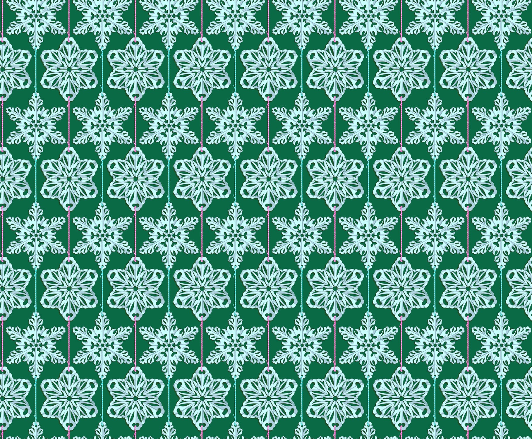 Cozy Christmas Quilt Fabric by Anna Maria - Paperflakes (Snowflakes) in Mint Aqua/Green - AMT162-74L
