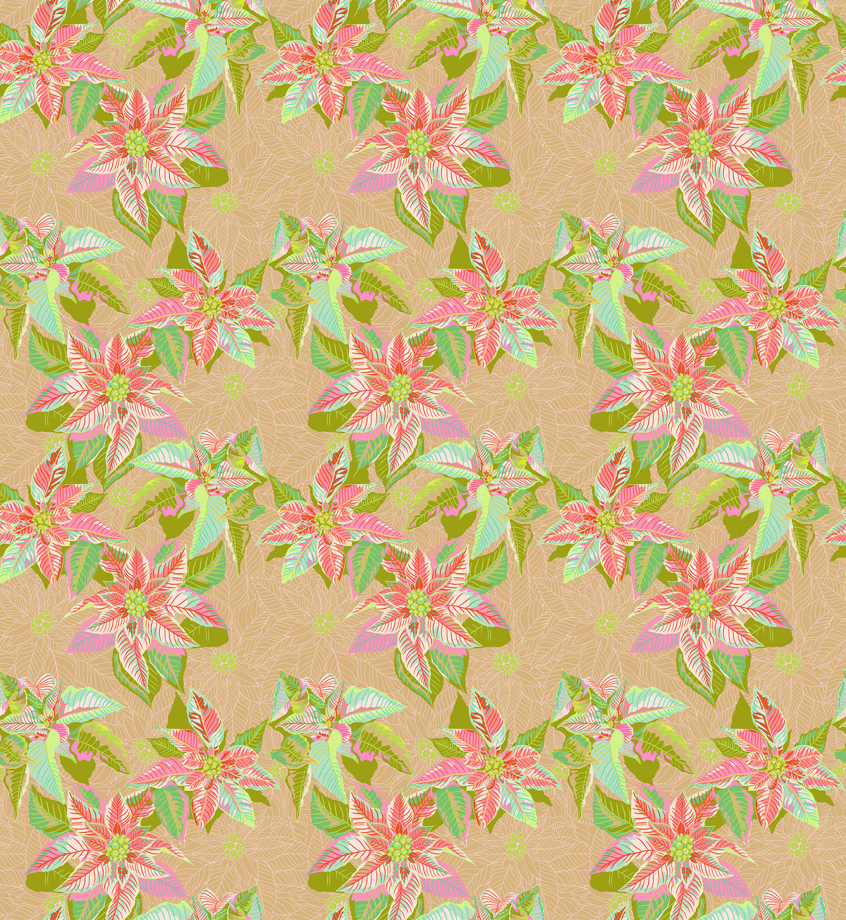 Cozy Christmas Quilt Fabric by Anna Maria - Poinsettia in Fresh Pink/Green - AMT166-56V