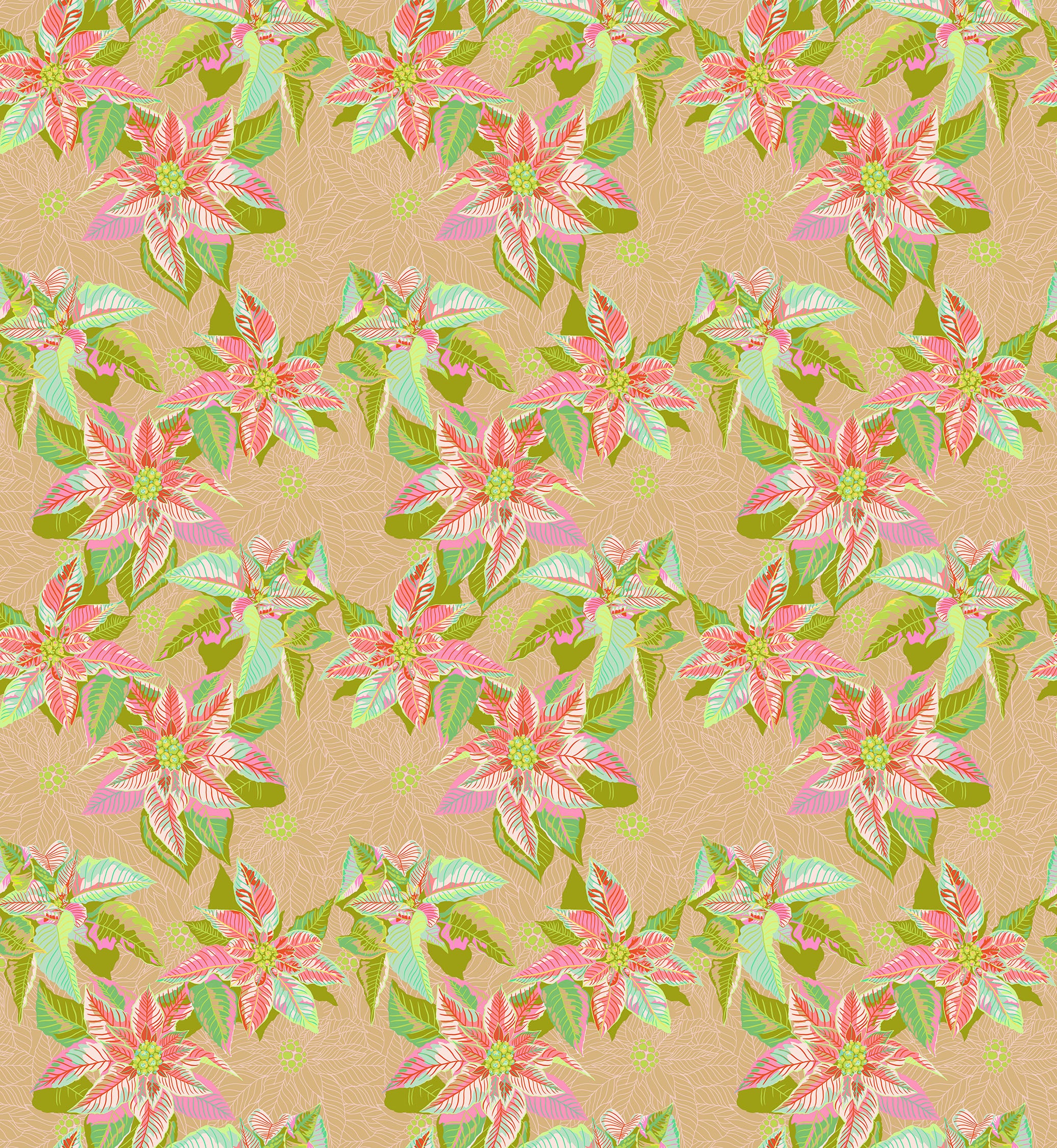 Cozy Christmas Quilt Fabric by Anna Maria - Poinsettia in Fresh Pink/Green - AMT166-56V