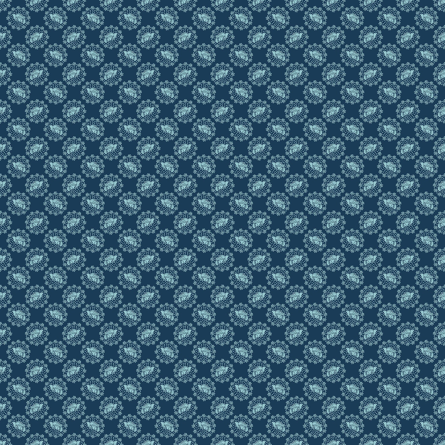 Cozy Christmas Quilt Fabric by Anna Maria - Peaceful (Bird Medallions) in Solstice Blue - AMT163-62L