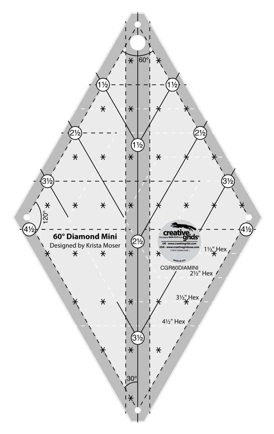 Creative Grids 60 Degree Mini Diamond Ruler - CGR60DIAMINI