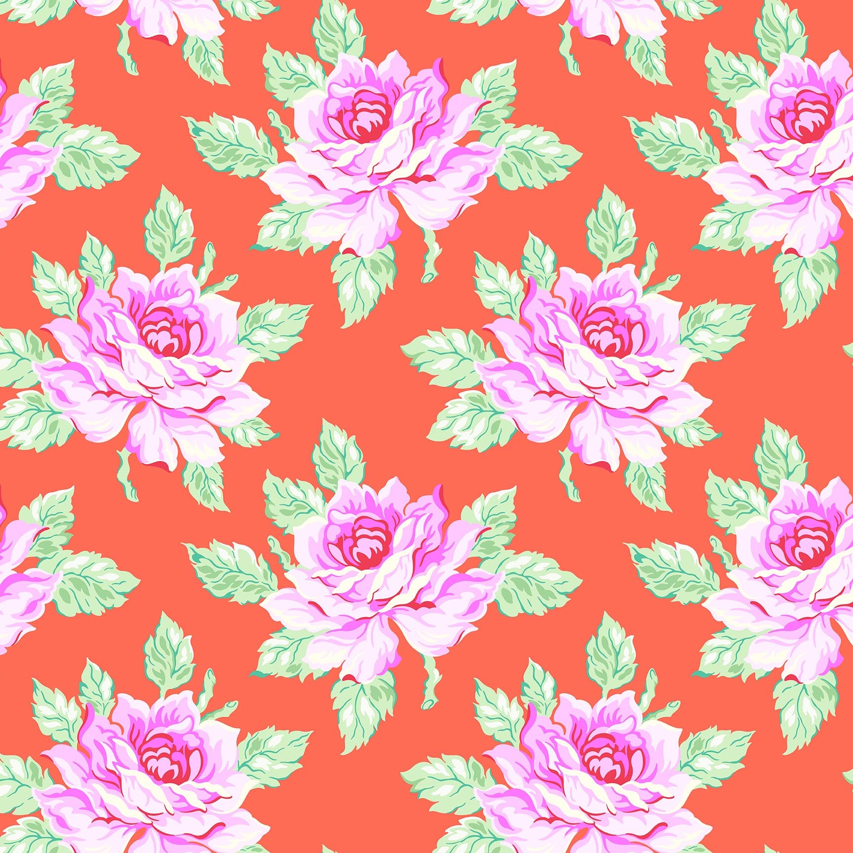 Daisy Crush Quilt Fabric - Hello Roses in Coral Orange - 91279-26