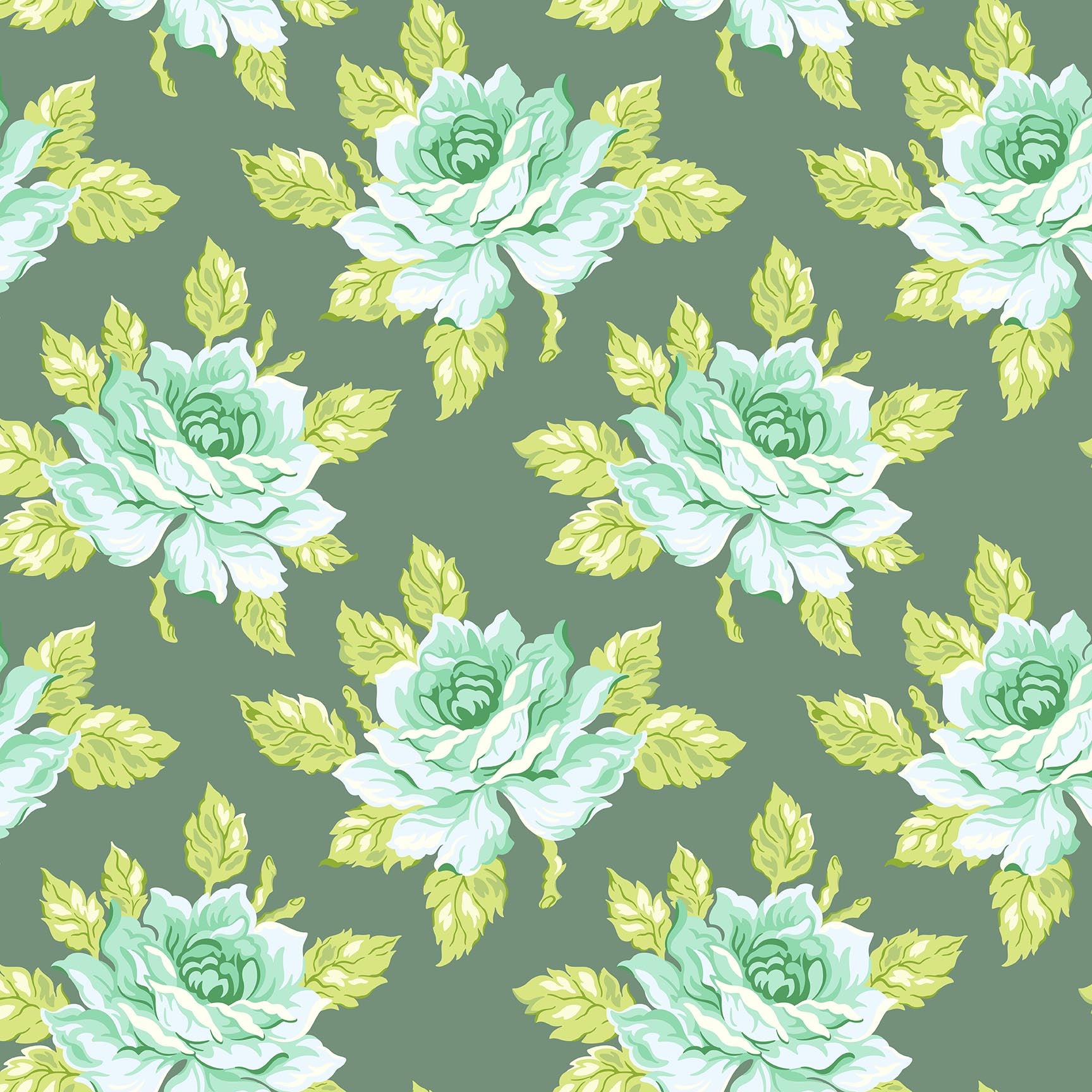 Daisy Crush Quilt Fabric - Hello Roses in Slate Green - 91279-71