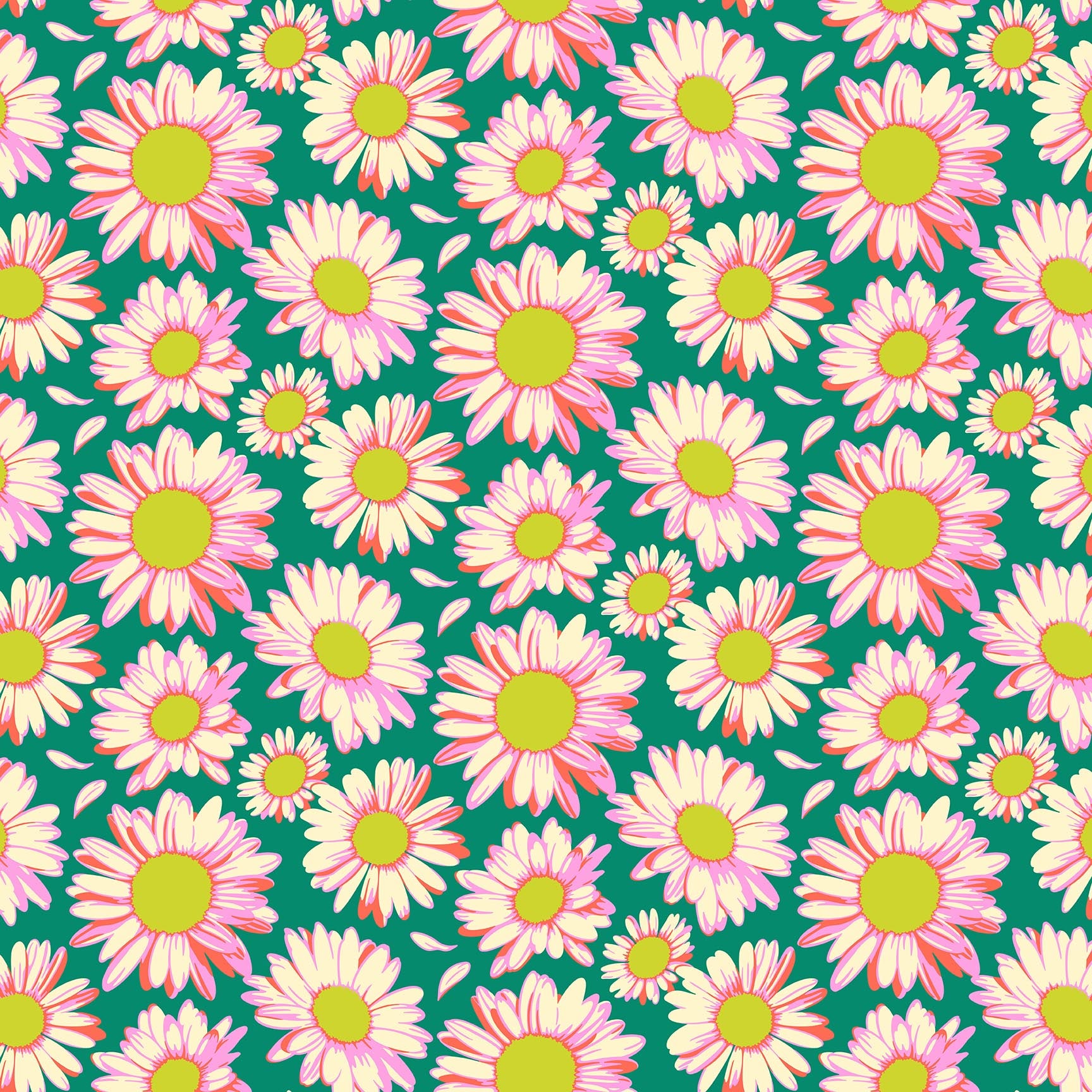Daisy Crush Quilt Fabric - Sunshine Daisies in Emerald Green - 91281-64