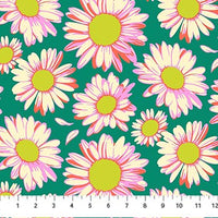 Daisy Crush Quilt Fabric - Sunshine Daisies in Emerald Green - 91281-64