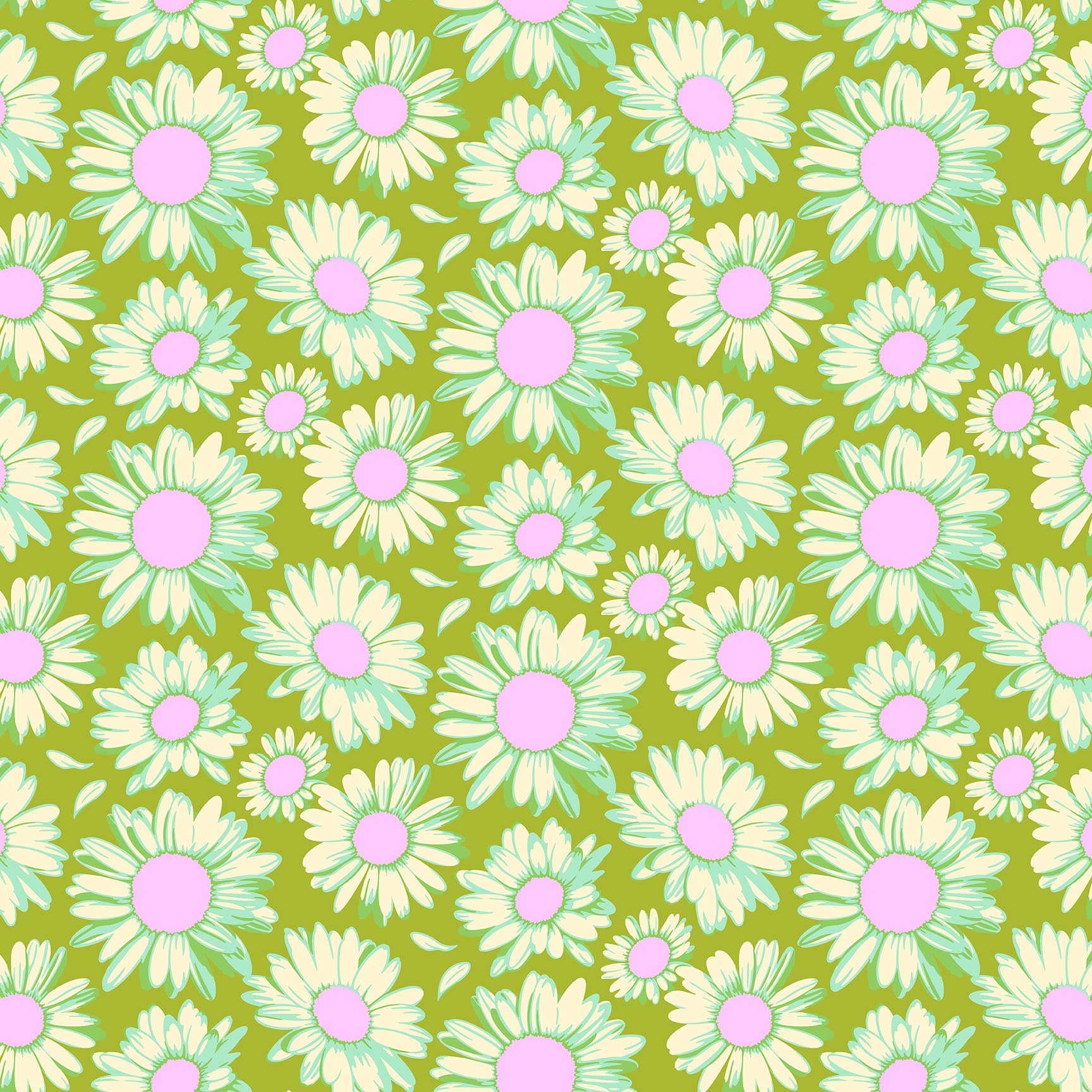 Daisy Crush Quilt Fabric - Sunshine Daisies in Olive Green - 91281-73