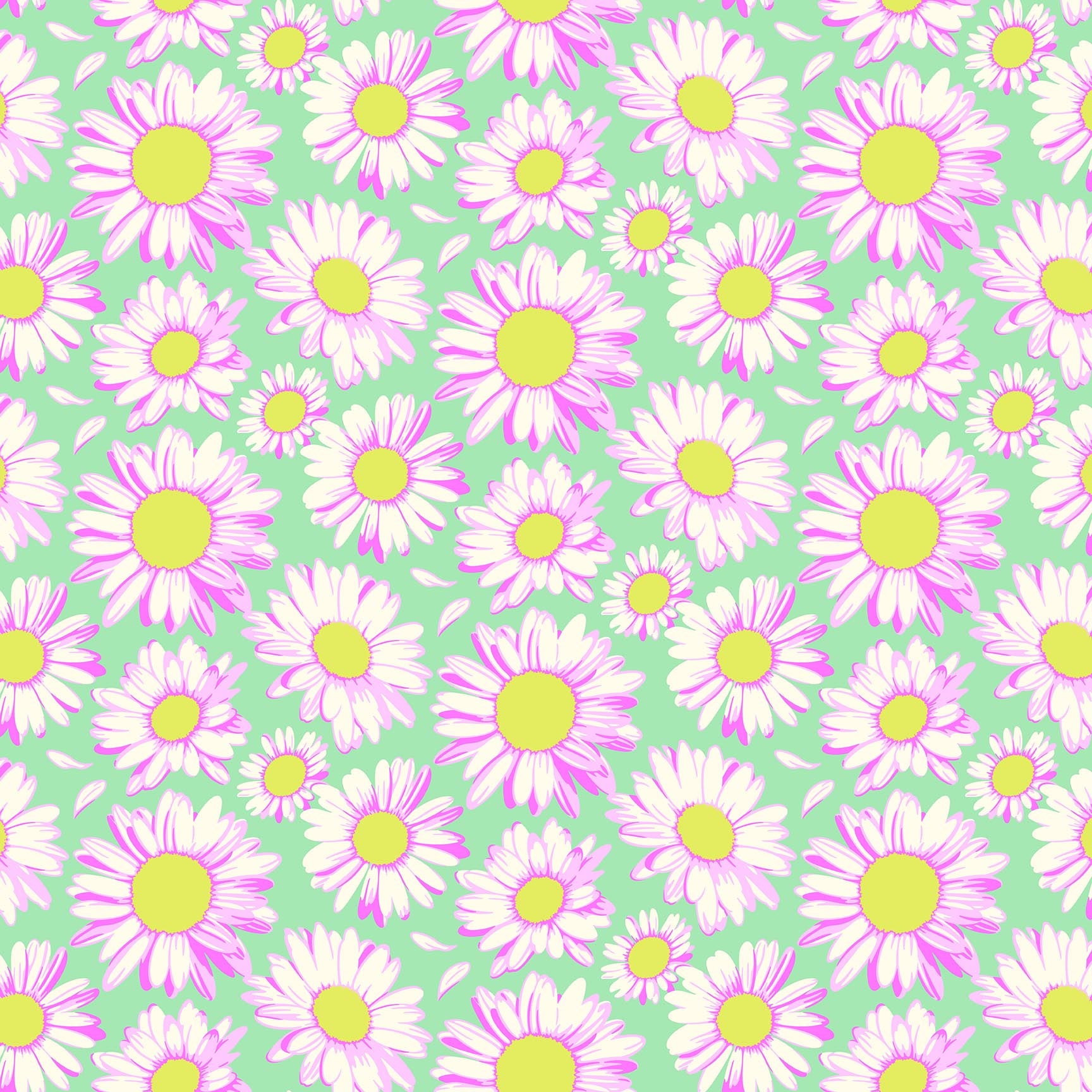 Daisy Crush Quilt Fabric - Sunshine Daisies in Sky (Green) - 91281-60
