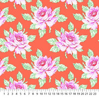 Daisy Crush Quilt Fabric - Hello Roses in Coral Orange - 91279-26