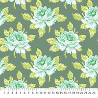Daisy Crush Quilt Fabric - Hello Roses in Slate Green - 91279-71